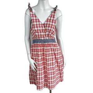 Dizzy Lyzzie Tie Shoulder Fit & Flare Dress L Blue Red Resort Summer Vacation